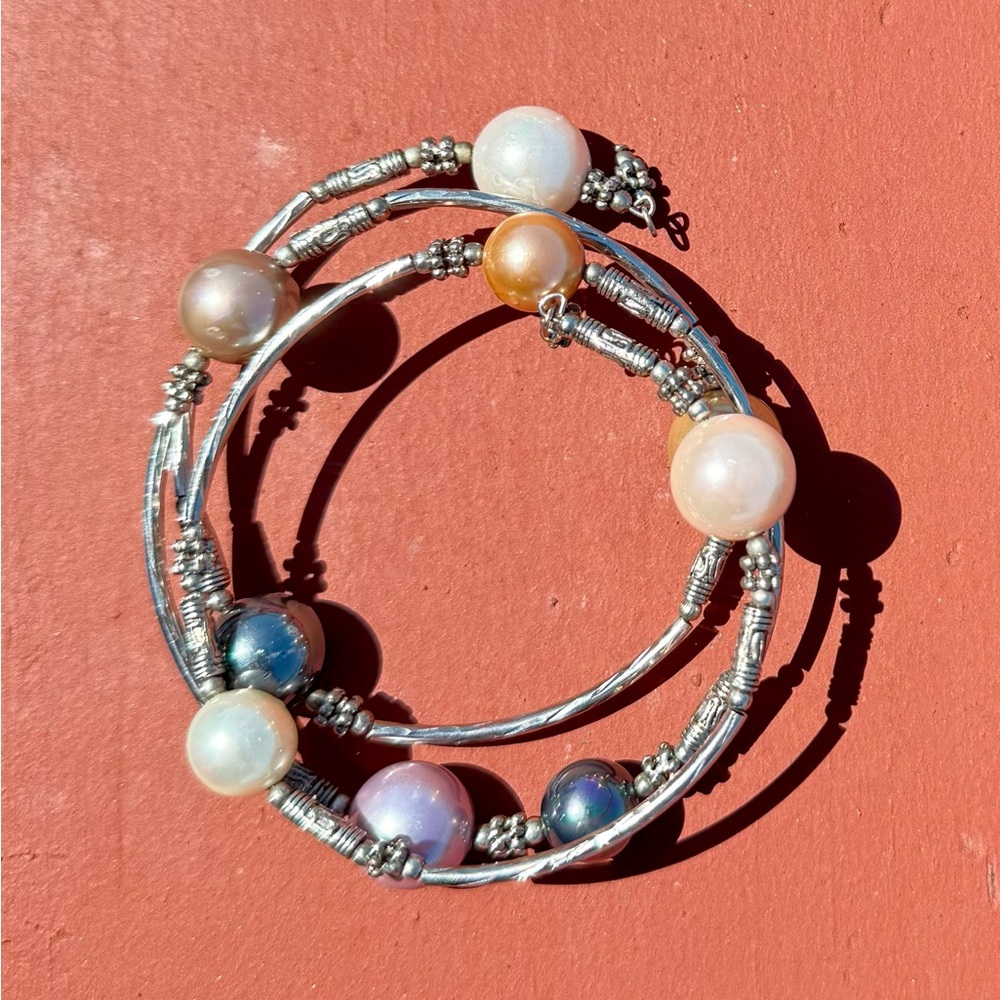 Elegant Silver, Beads and Pearls Bracelet